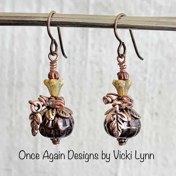 Hand Crafted “Midnight Pumpkin” Dangle Earrings - Picture 3 of 12